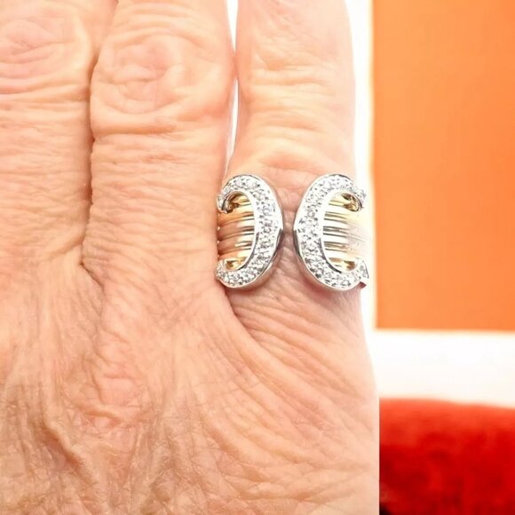 Authentic! Cartier Diamond Double C 18k Tri-Color Gold Band Ring Size 52 US 6 - Picture 2 of 9